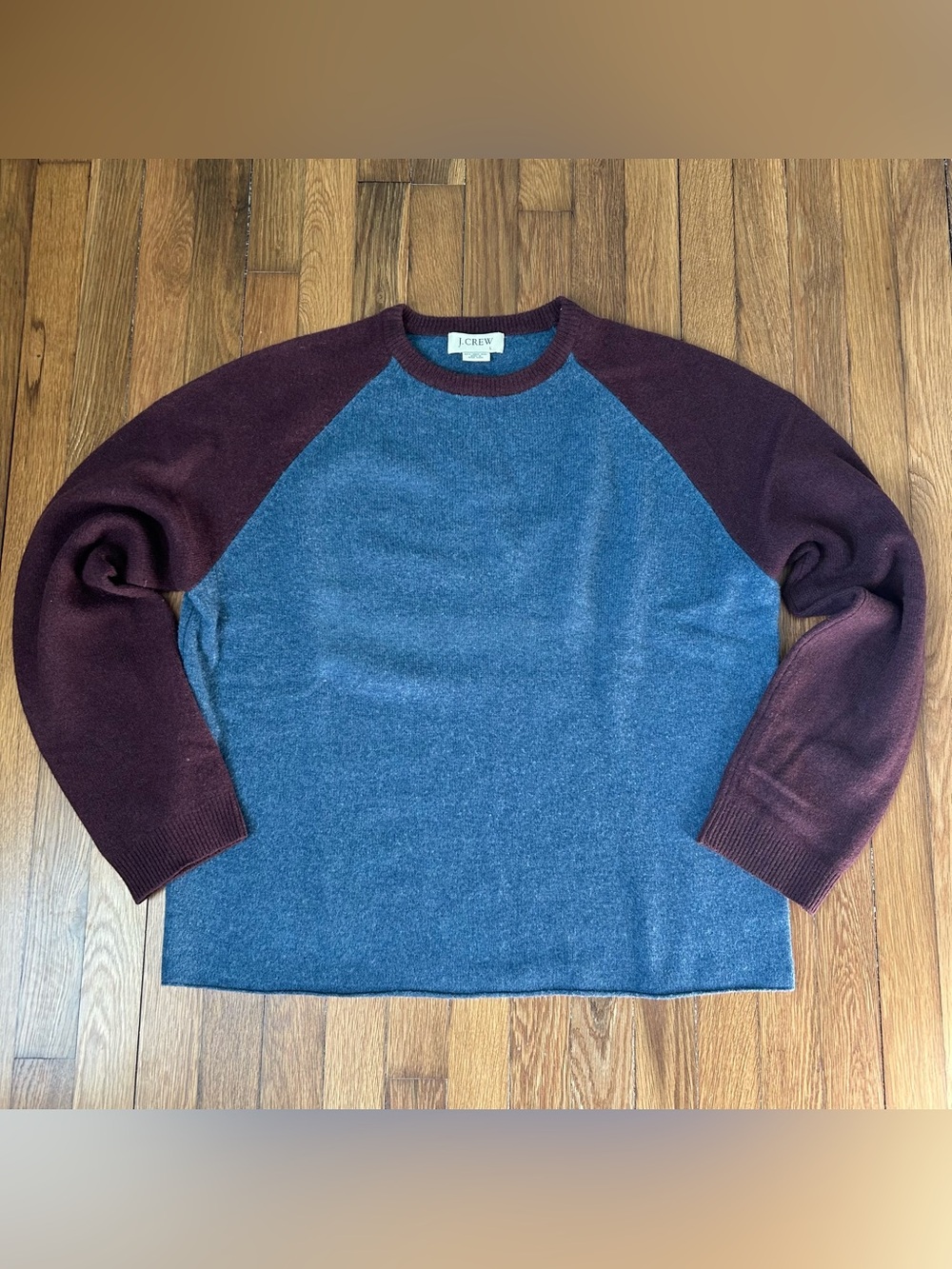 J Crew Sweater Mens Large Lambswool Crewneck Raglan Knit Pullover Color Block